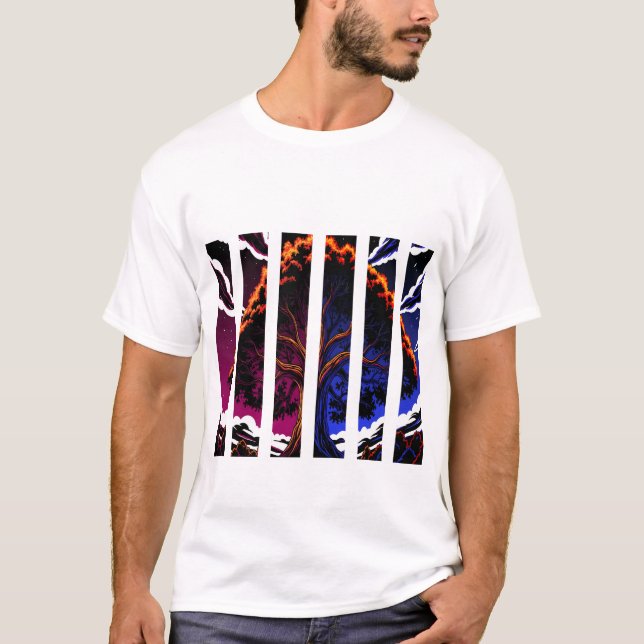 lebendige abstrakte Baum-Split-Panel-Grafik T-Shirt (Vorderseite)