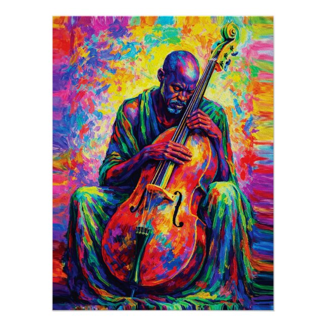 Lebendige Abstrakte Cellist Musik Rainbow Farben Poster (Vorderseite)