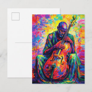 Lebendige Abstrakte Cellist Musik Rainbow Farben Postkarte