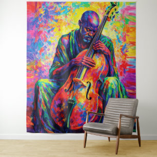 Lebendige Abstrakte Cellist Musik Rainbow Farben Wandteppich