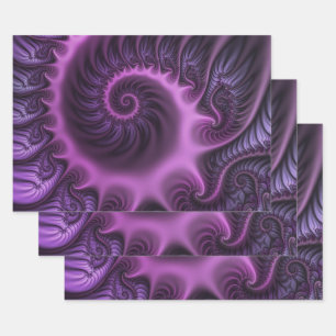 Lebendige abstrakte coole pink lila Fraktal-Kunst- Geschenkpapier Set