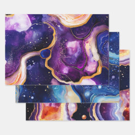 Lebendige abstrakte Geode-Kunst mit kosmischem Wir Geschenkpapier Set
