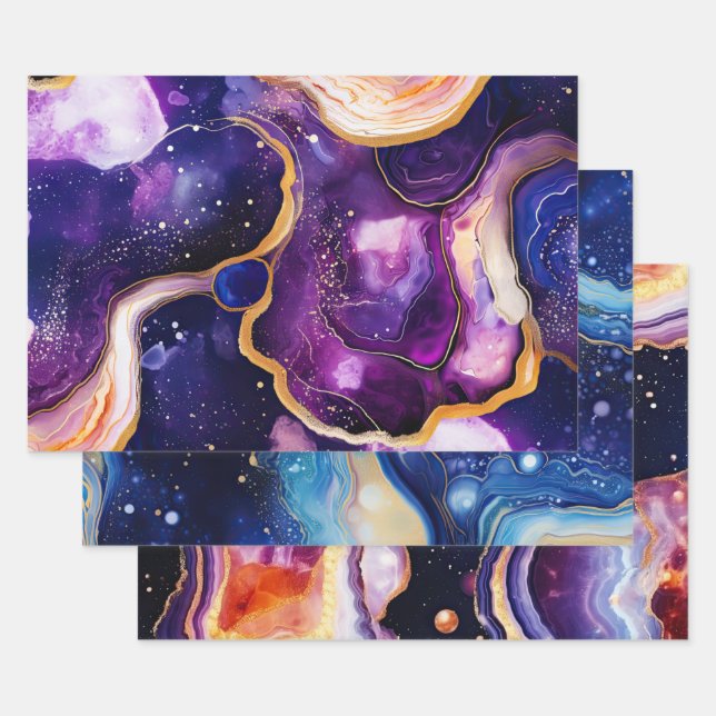 Lebendige abstrakte Geode-Kunst mit kosmischem Wir Geschenkpapier Set (Set)