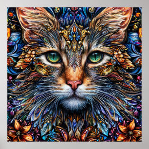 Lebendige abstrakte Katzenillustration Poster