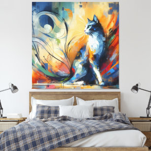 Lebendige abstrakte Katzenleinwandkunst Bunt Leinwanddruck