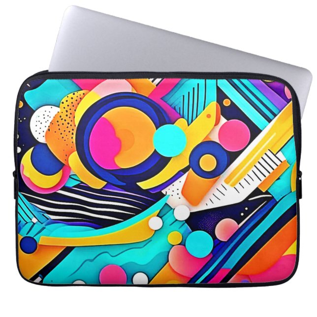Lebendige abstrakte Pop-Art Laptopschutzhülle (Vorderseite)