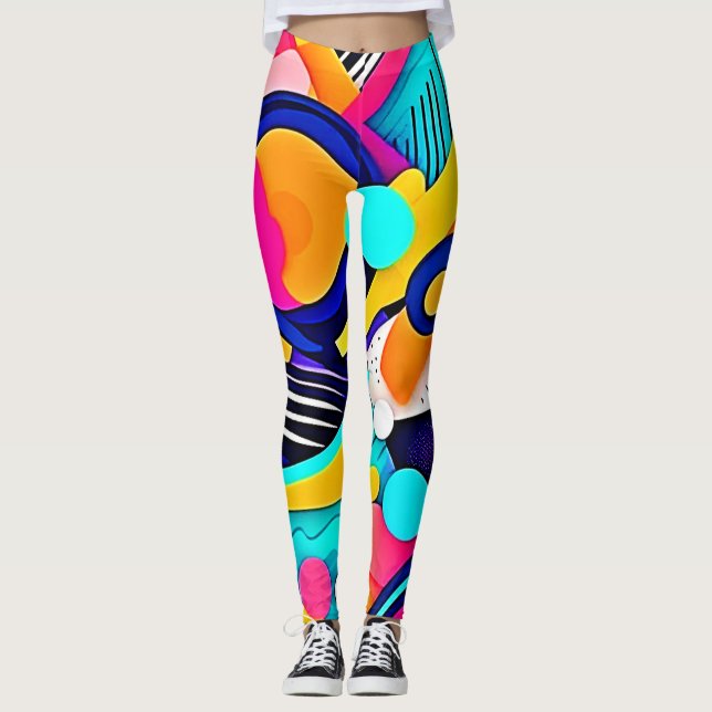 Lebendige abstrakte Pop-Art Leggings (Vorderseite)