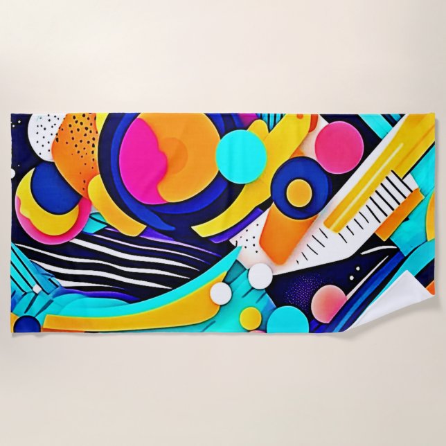 Lebendige abstrakte Pop-Art Strandtuch (Vorderseite)