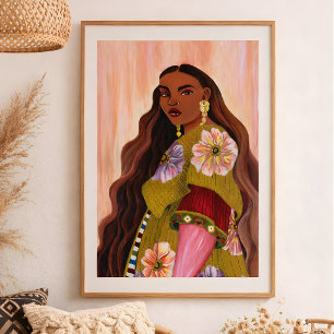 Lebendige afrobohemianische Frau Acrylmalerei Boho Poster