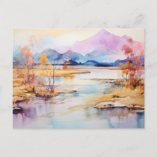 Lebendige Aquarell-Berg-Wildblumen-Postkarte  Postkarte
