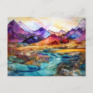 Lebendige Aquarell-Berg-Wildblumen-Postkarte Postkarte