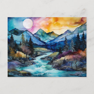 Lebendige Aquarell-Berg-Wildblumen-Postkarte Postkarte
