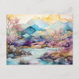 Lebendige Aquarell-Berg-Wildblumen-Postkarte Postkarte