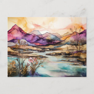 Lebendige Aquarell-Berg-Wildblumen-Postkarte Postkarte