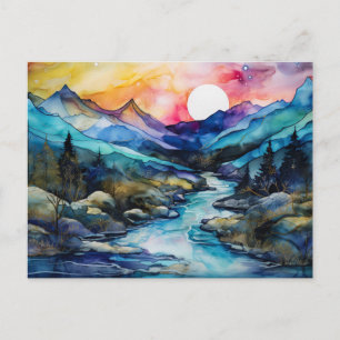 Lebendige Aquarell-Berg-Wildblumen-Postkarte Postkarte