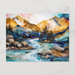 Lebendige Aquarell-Berg-Wildblumen-Postkarte  Postkarte