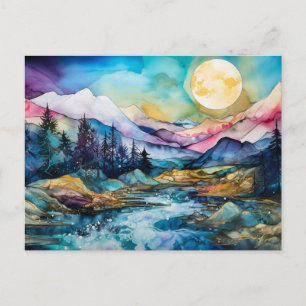 Lebendige Aquarell-Berg-Wildblumen-Postkarte Postkarte