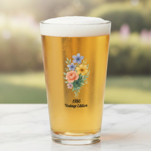 Lebendige Aquarell-Blumen zum 40. Geburtstag Glas
