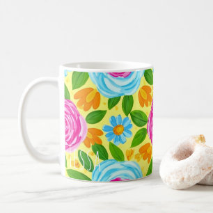 Lebendige Aquarell-Blumenrose in Rosa und Blau Kaffeetasse