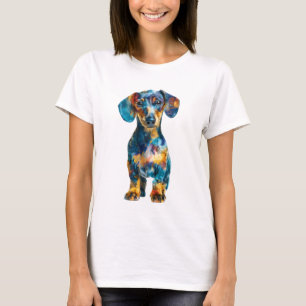 Lebendige Aquarell-Psychedelic-Dachshund-Frauen T-Shirt