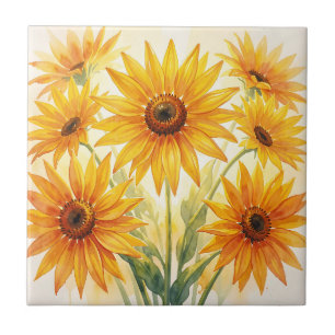 Lebendige Aquarell-Sonnenblumen Gelb Orange Floral Fliese