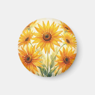 Lebendige Aquarell-Sonnenblumen Gelb Orange Floral Magnet