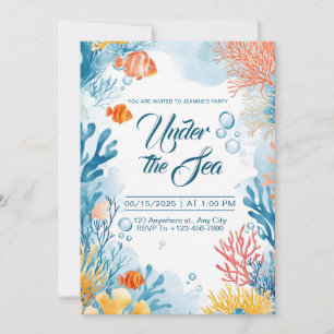 Lebendige Aquarell-Under-the-Sea-Party Einladung