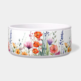 Lebendige Aquarell-Wildblumen-Blumen-Hund Napf