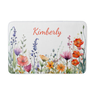 Lebendige Aquarell-Wildblumen Personalisiert Badematte