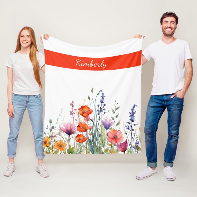Lebendige Aquarell-Wildblumen personalisiert Fleecedecke (Beispiel)