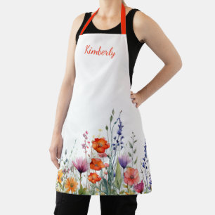 Lebendige Aquarell-Wildblumen Personalisiert Schürze