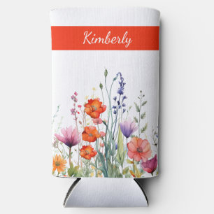 Lebendige Aquarell-Wildblumen Personalisiert Selters Dosenkühler