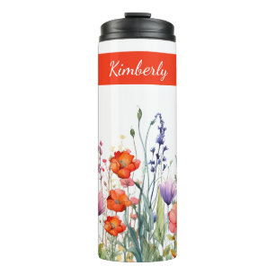 Lebendige Aquarell-Wildblumen Personalisiert Thermosbecher