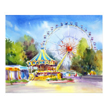Lebendige Aquarellmalerei eines Vergnügungsparks