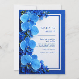 Lebendige Azurblaue Botanische Orchideen-Hochzeit Einladung