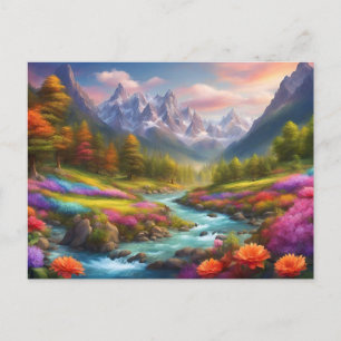 Lebendige Bergflusslandschaftsillustration Postkarte