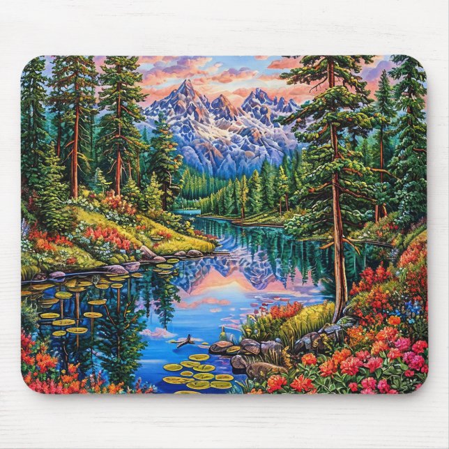 Lebendige Berglandschaft mit Spiegelung Mousepad (Vorne)