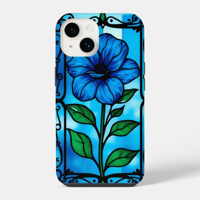 Lebendige blaue Blume iPhone Hülle (Rückseite)