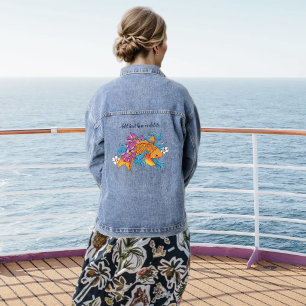 Lebendige Blaue Kirschblüten Koi-Fisch Lotus     Jeansjacke
