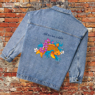 Lebendige Blaue Kirschblüten Koi-Fisch Lotus     Jeansjacke