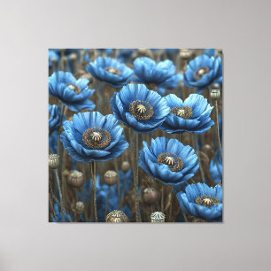 Lebendige Blaue Mohnblumen blühen Leinwanddruck