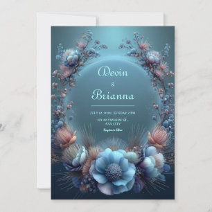 Lebendige Blaue Protea Ätherischer Halo Hochzeit Einladung