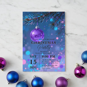 Lebendige Blaue Violette Kugel Bokeh Weihnachtsfei Einladung