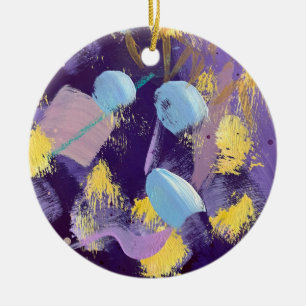 Lebendige blaue, violette und gelbe abstrakte Kuns Keramik Ornament