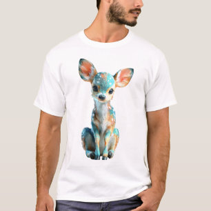 Lebendige Blaugrüne Stilisierte Babyhirsche Rehkit T-Shirt