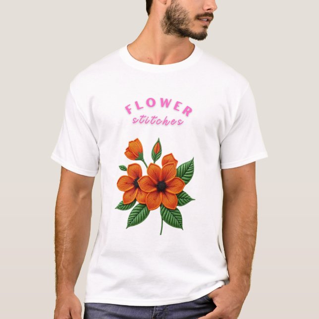 Lebendige Bloom-Stickerei T-Shirt (Vorderseite)