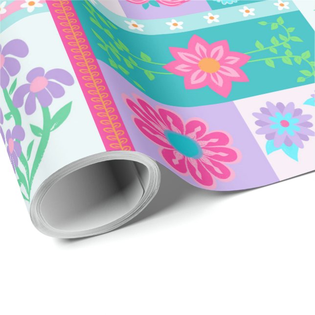 Lebendige blühende Blumen-Design Geschenkpapier (Rolleneckpunkt)