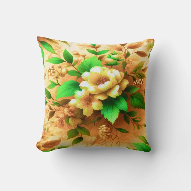 lebendige, blühende, pastellgrüne Kunst Kissen (Vorderseite)