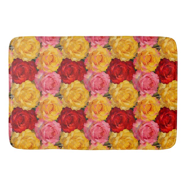 Lebendige blühende Rosen Badematte (Vorderseite)