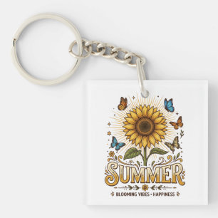 Lebendige blühende Sommer-Sonnenblume mit Schmette Schlüsselanhänger
